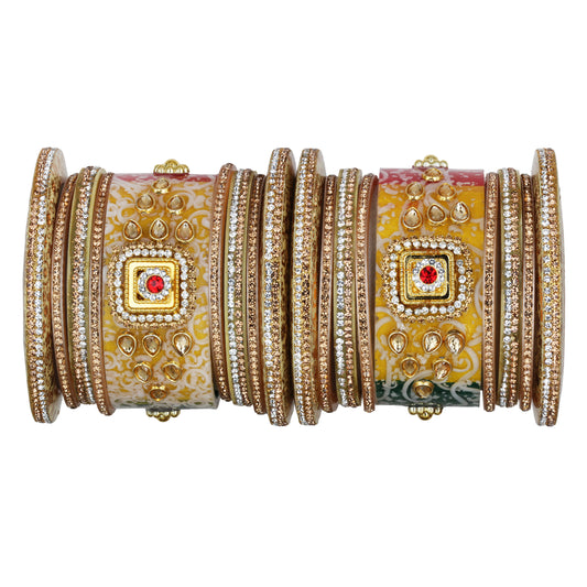 sukriti beautiful ethnic handcrafted kundan seep chuda wedding bangles jewellery for women – set of 18