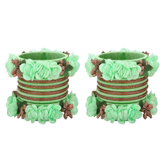 sukriti beautiful handcrafted pista flower designer silk thread bridal chuda wedding bangles for women – set of 22