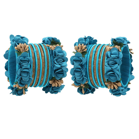 sukriti beautiful handcrafted seagreen flower designer silk thread bridal chuda wedding bangles for women – set of 22