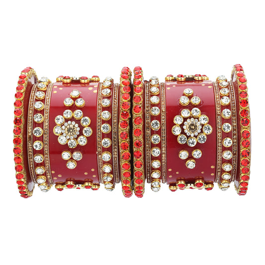 Sukriti Rajasthani Ethnic Designer Handcrafted Seep Kundan Chura Wedding Bridal Dulhan Chuda for Women & Girls - Set of 18