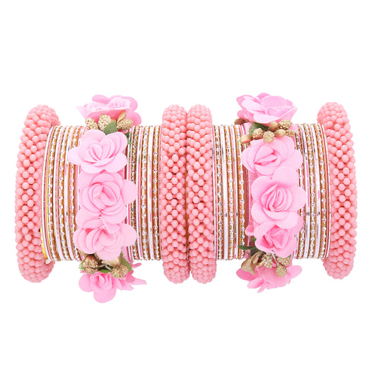 Sukriti Handmade Latest Stylish Designer Metal Silk Thread Floral Bangles for Girls and Women - Set of 34