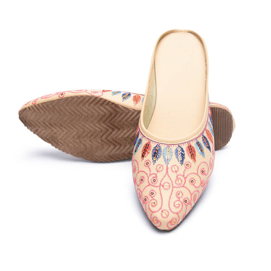 Sukriti Ethnic Traditional Handmade Stylish Latest Embroidery Jaipuri Cream Jutti | Nagra | Mojari | Shoes for Women & Girls