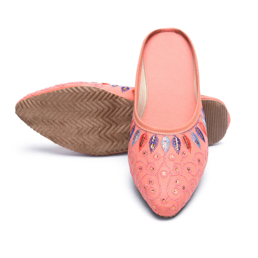 Sukriti Ethnic Traditional Handmade Stylish Latest Embroidery Jaipuri Peach Jutti | Nagra | Mojari | Shoes for Women & Girls