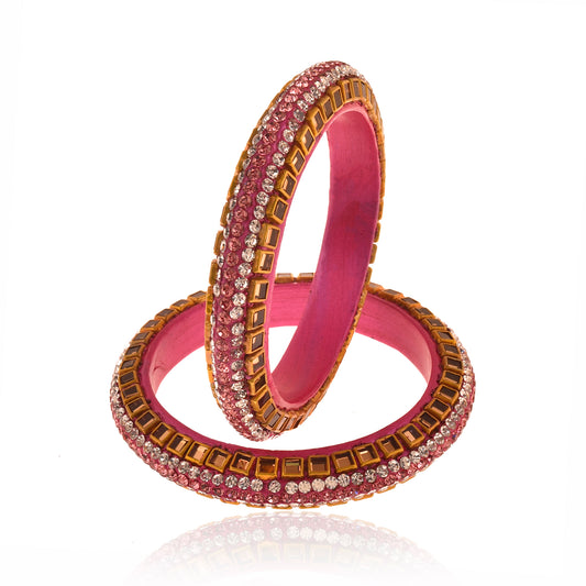 Sukriti Kundan Pink Lac Bangle - Set of 2