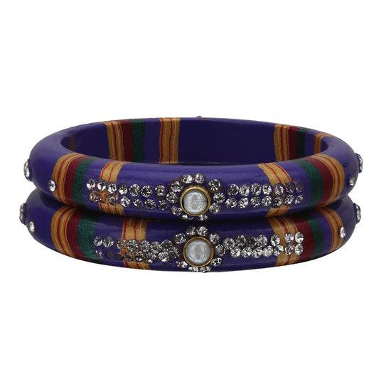 sukriti rajasthani traditional laharia blue lac kadaa bangles for women – set of 2