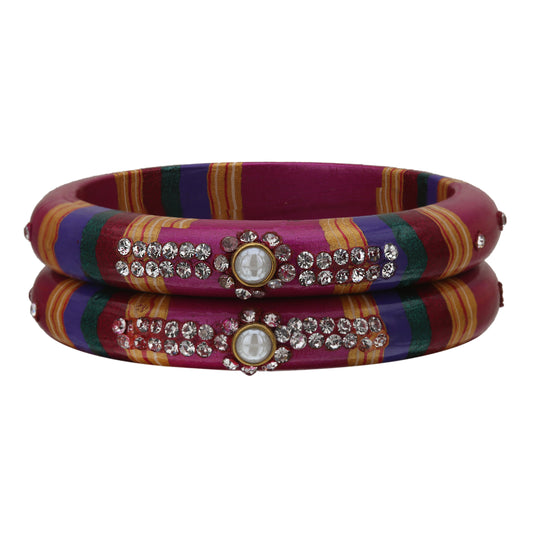 sukriti rajasthani traditional laharia magenta lac kadaa bangles for women – set of 2