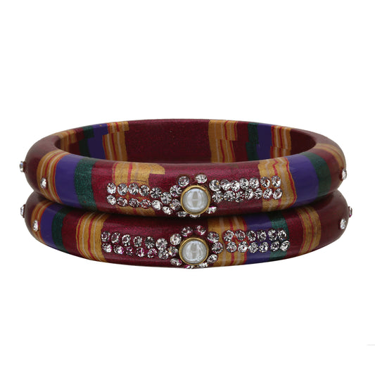 sukriti rajasthani traditional laharia maroon lac kadaa bangles for women – set of 2