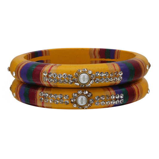sukriti rajasthani traditional laharia yellow lac kadaa bangles for women – set of 2