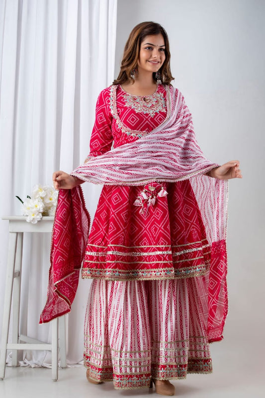 Premium Cotton Handwork Embroidery Suit with Cotton Sharara and Dupatta