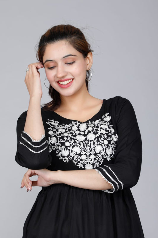 Elegant Heavy Rayon Gown with Neck Sequence Embroidery