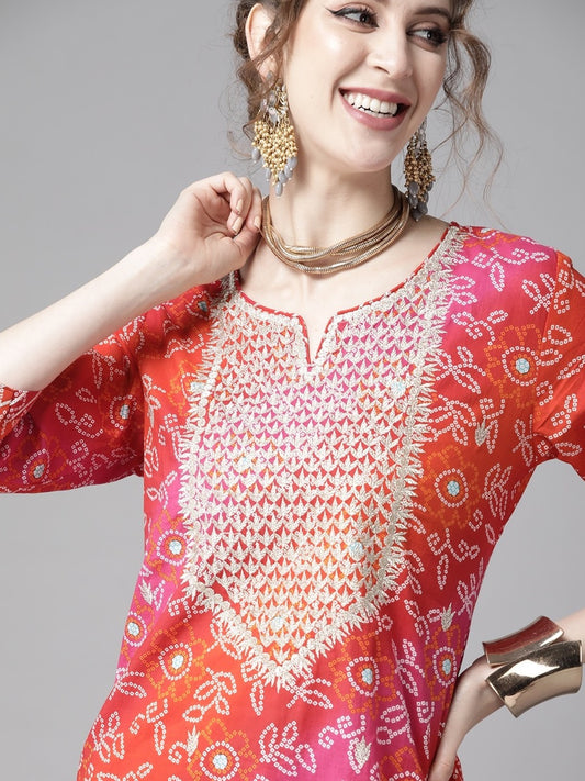 Traditional Kurta Set with Zari Embroidery and Gota Lace Work