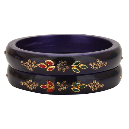 sukriti beautiful casual kundan blue lac kada bangles for women – set of 2