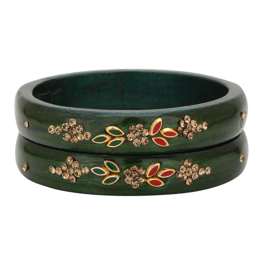 sukriti beautiful casual kundan green lac kada bangles for women – set of 2