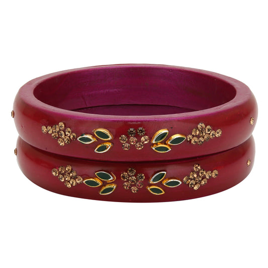 sukriti beautiful casual kundan magenta lac kada bangles for women – set of 2