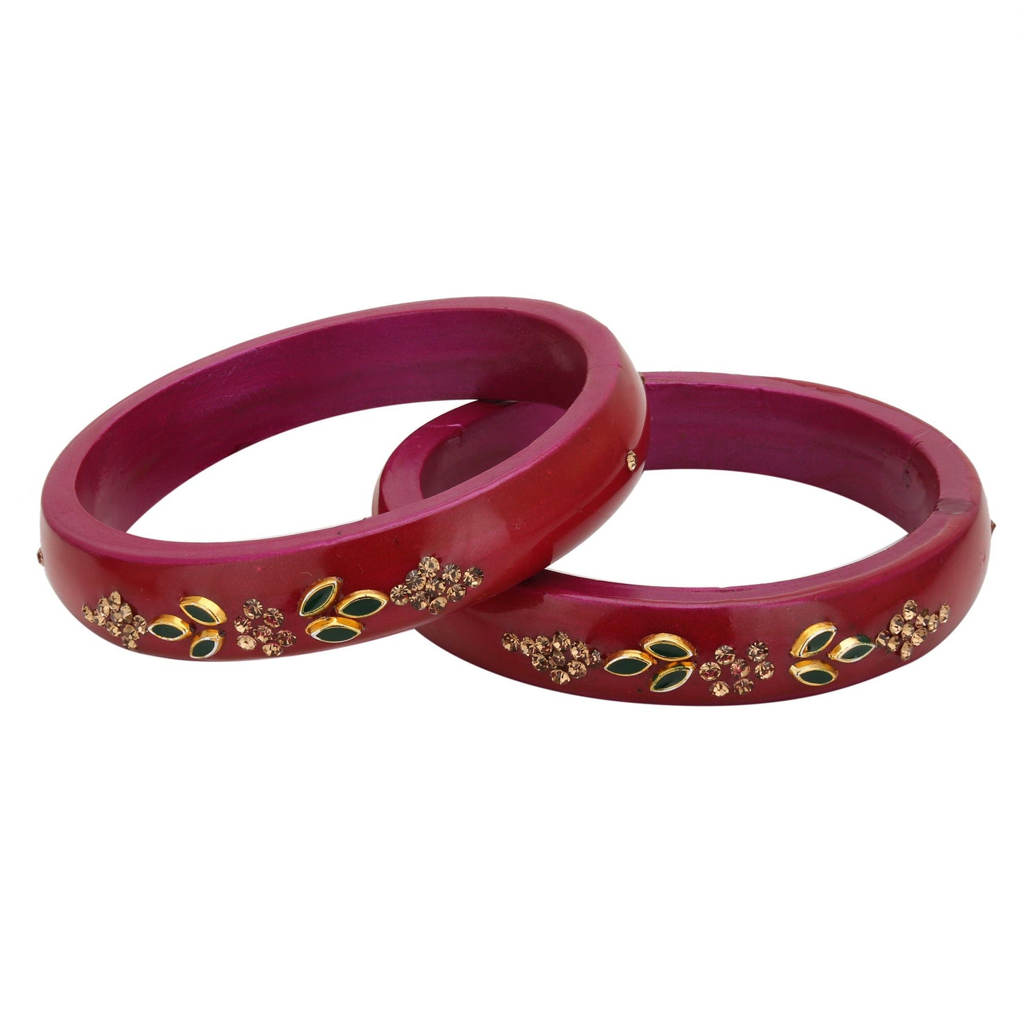sukriti beautiful casual kundan magenta lac kada bangles for women – set of 2