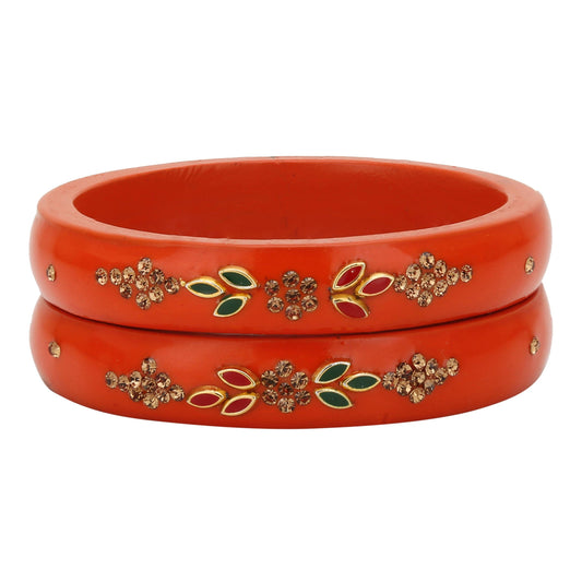 sukriti beautiful casual kundan orange lac kada bangles for women – set of 2