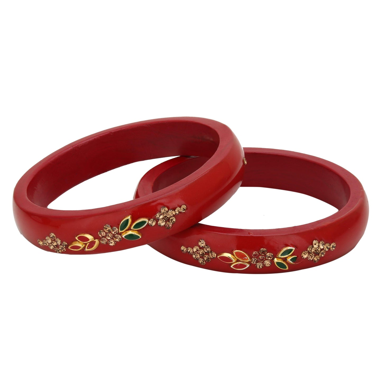 sukriti beautiful casual kundan red lac kada bangles for women – set of 2