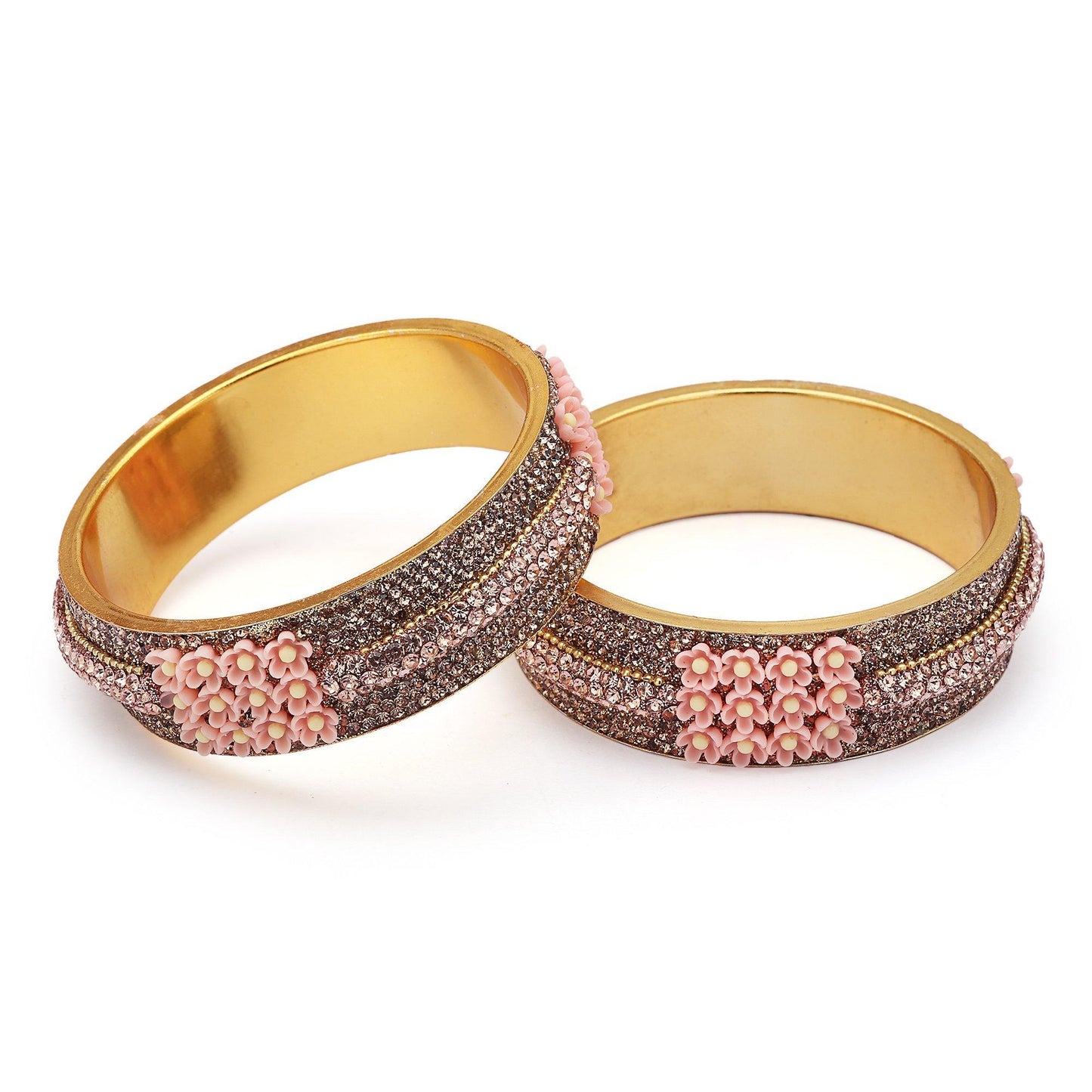sukriti beautiful partywear flower brass kada baby-pink bangles for women – set of 2