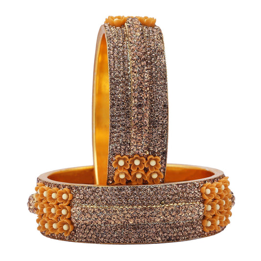 sukriti beautiful partywear flower brass kada gold bangles for women – set of 2