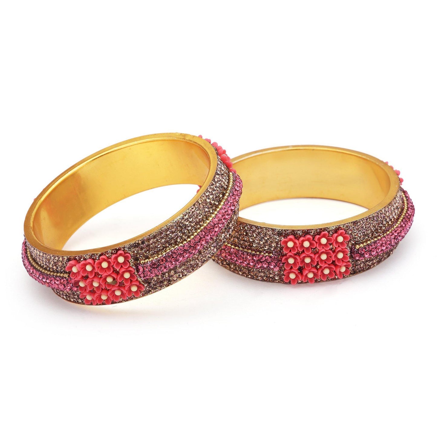 sukriti beautiful partywear flower brass kada magenta bangles for women – set of 2
