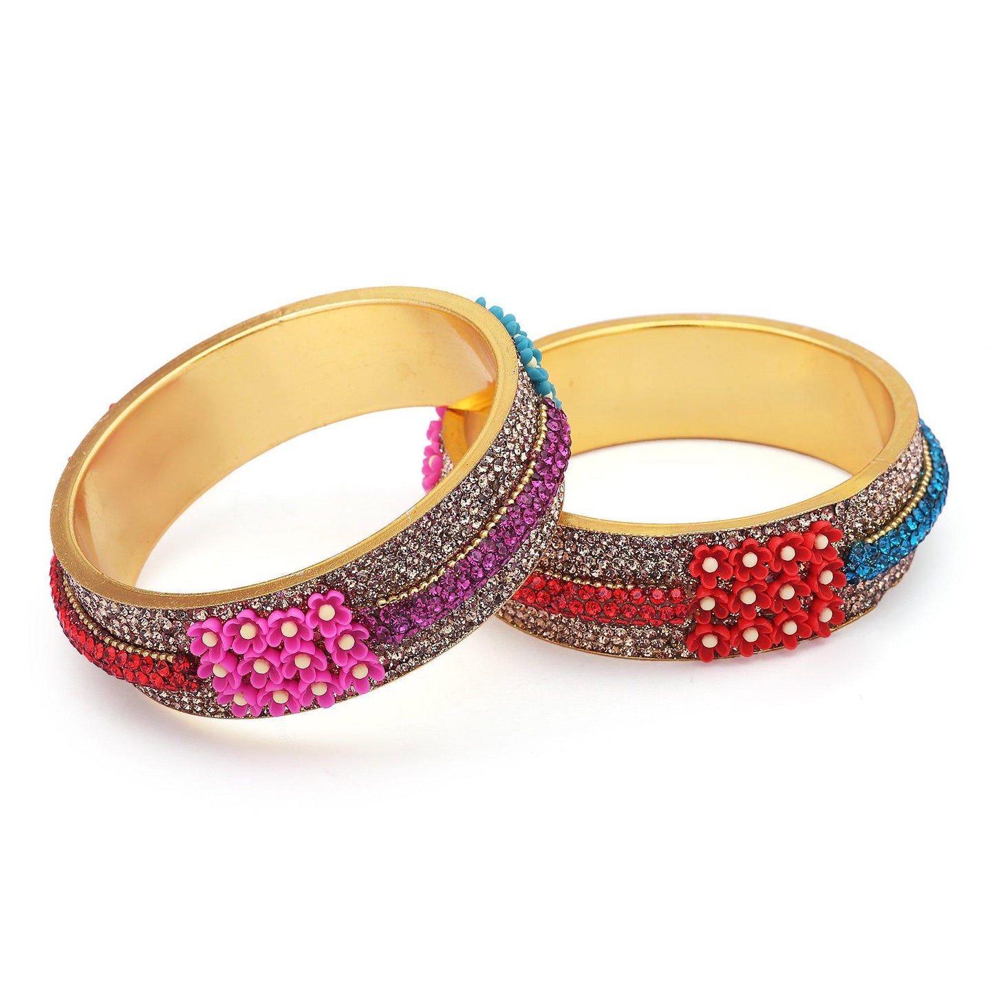 sukriti beautiful partywear flower brass kada multi bangles for women – set of 2