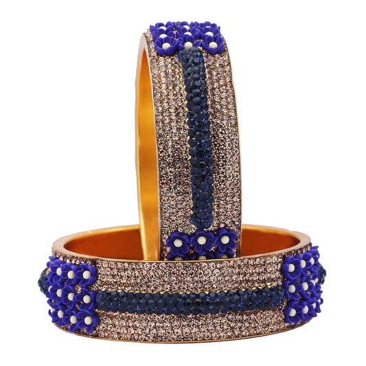 sukriti beautiful partywear flower brass kada navy-blue bangles for women – set of 2