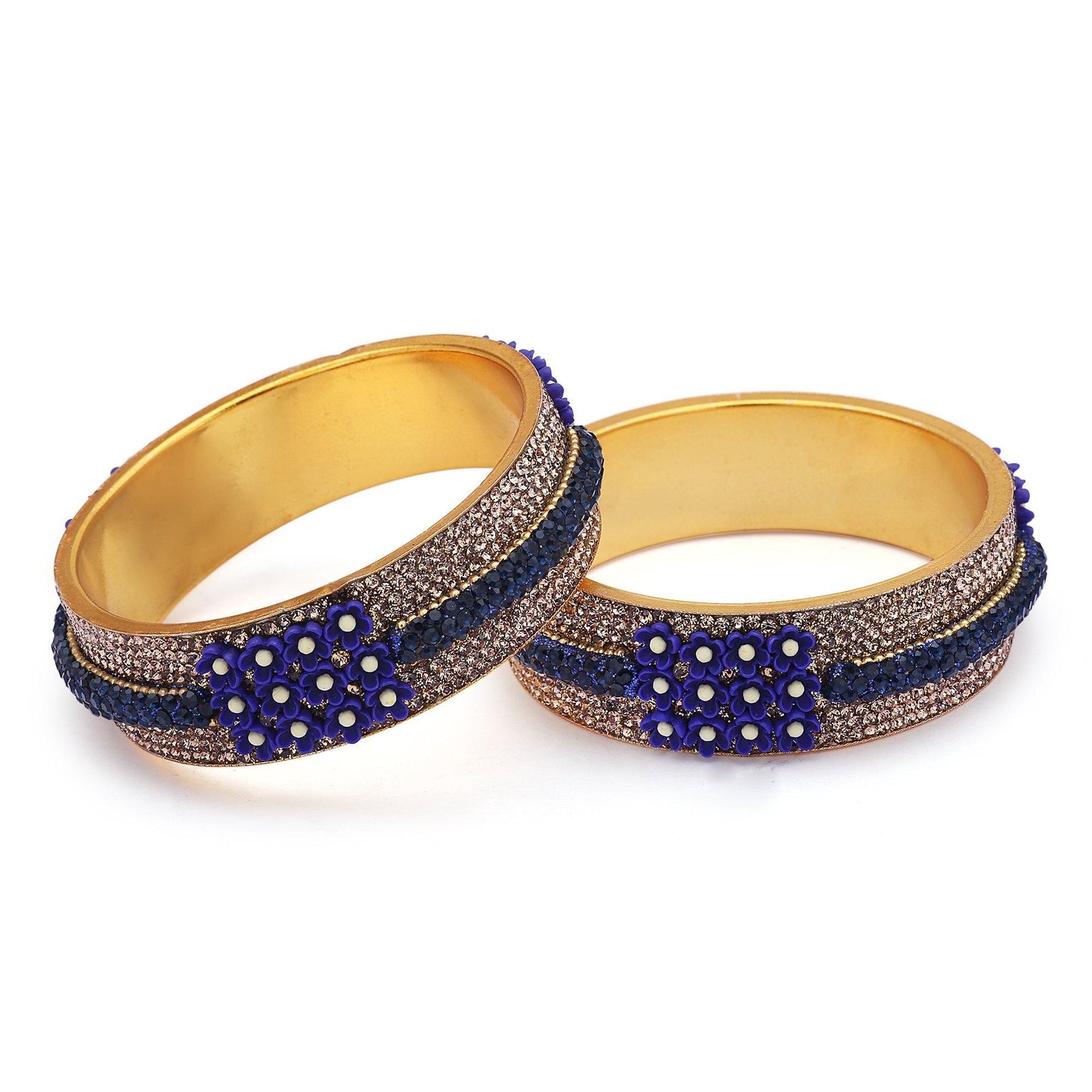 sukriti beautiful partywear flower brass kada navy-blue bangles for women – set of 2