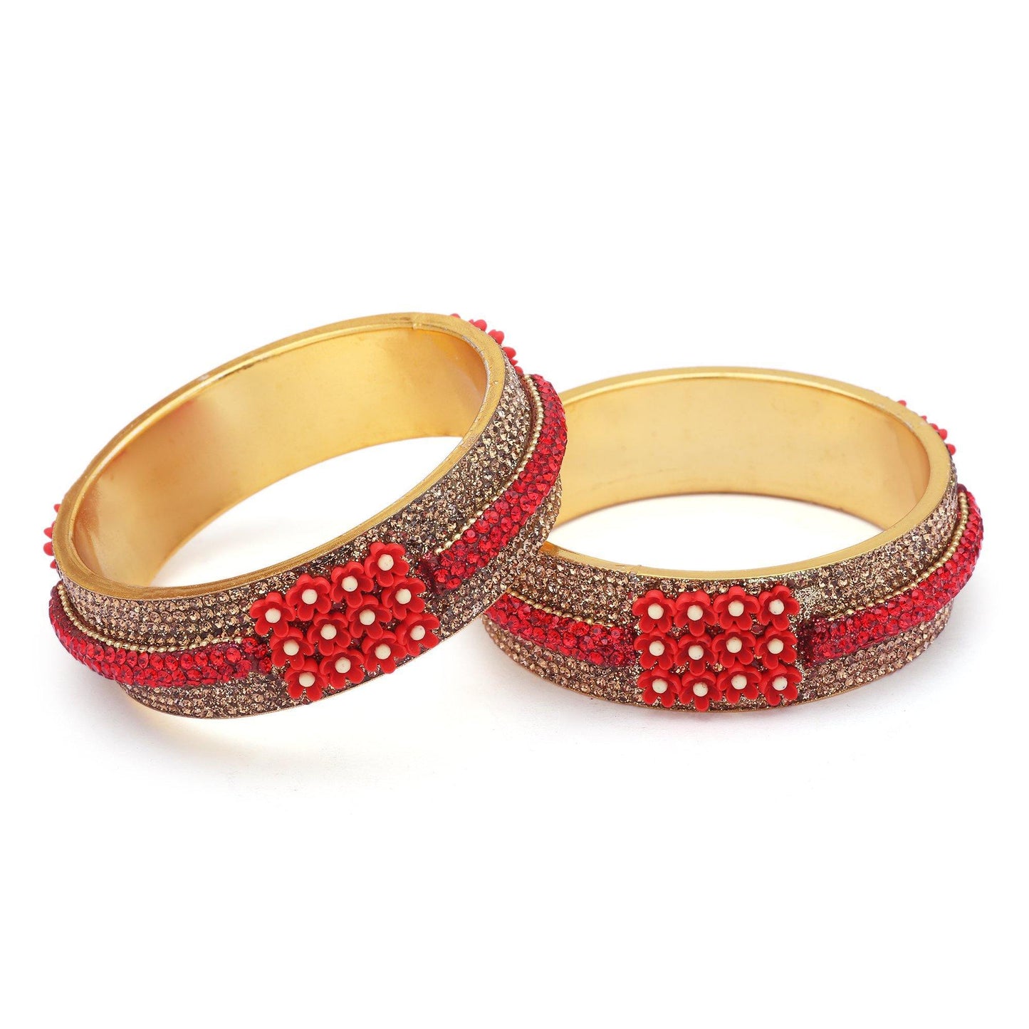 sukriti beautiful partywear flower brass red kada for women – set of 2