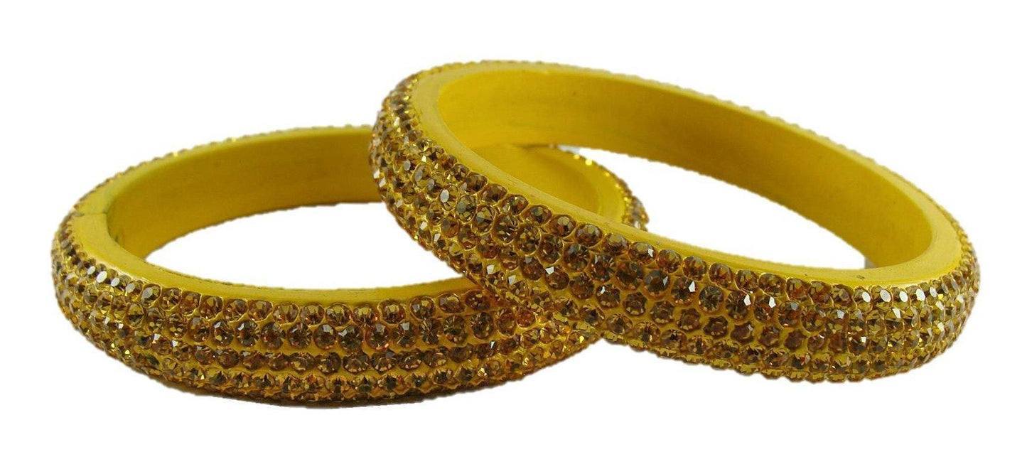 sukriti bridal rajasthani yellow lac bangles for women - set of 2