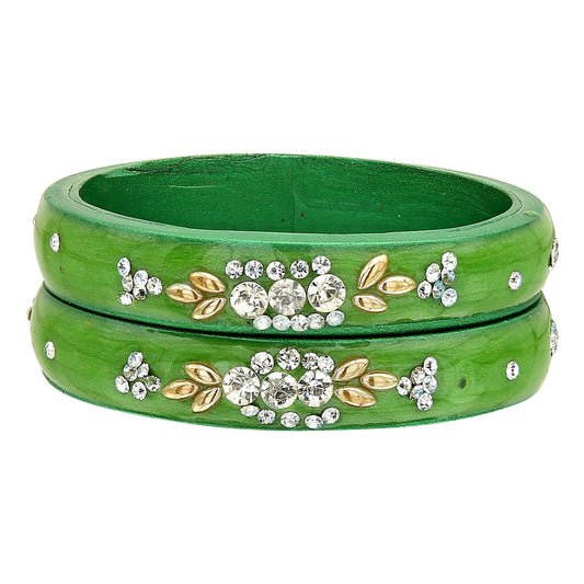 sukriti casual everyday wear fancy green lac bangles - set of 2