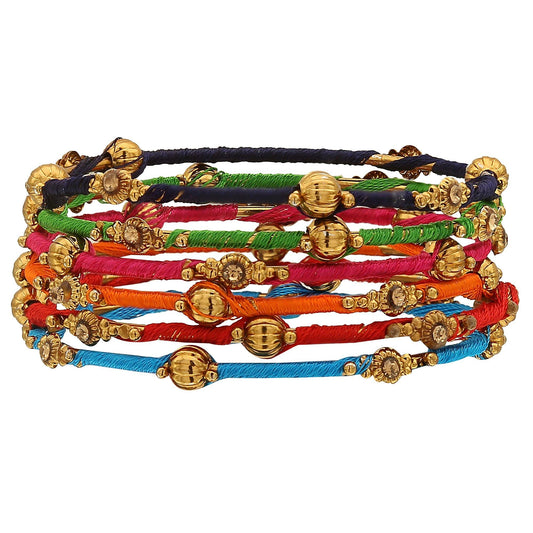 sukriti designer bollywood stylish silk thread metal bracelet bangles for girls & women - set of 13