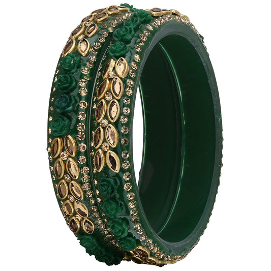 sukriti designer kundan flower style seep acrylic kada bangles for women - set of 2