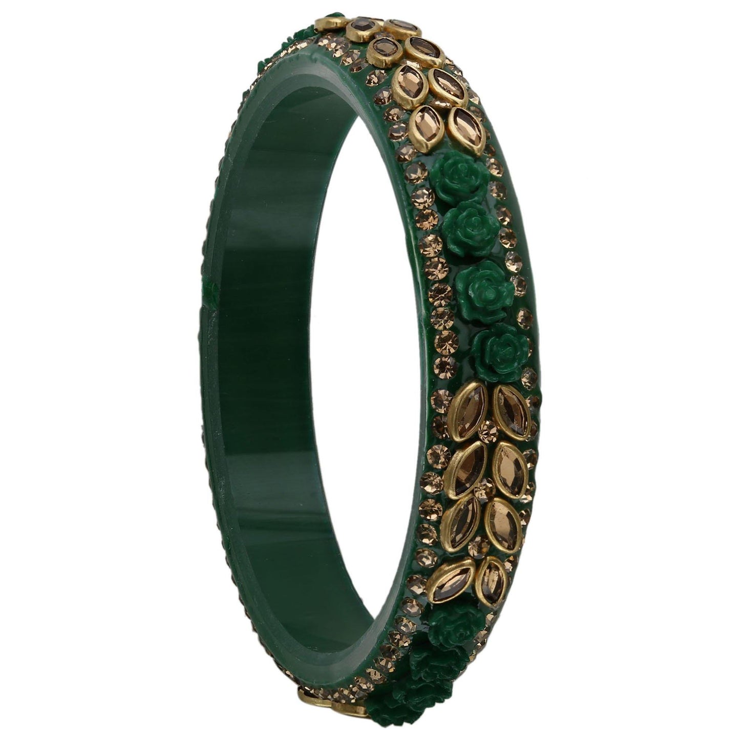 sukriti designer kundan flower style seep acrylic kada bangles for women - set of 2