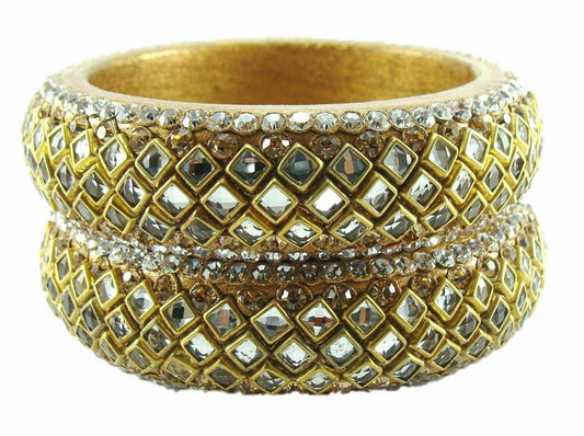 sukriti designer kundan golden lac bangles for women - set of 2