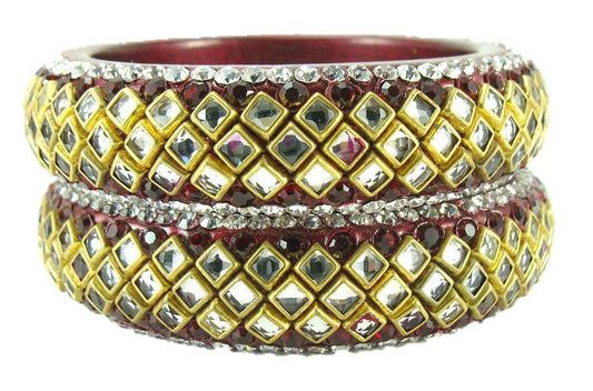 sukriti designer kundan maroon lac bangles for women - set of 2