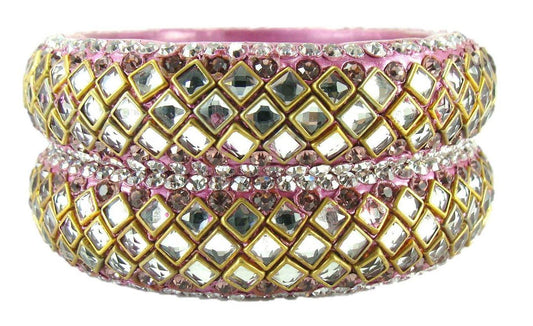 sukriti designer kundan mauve lac bangles for women - set of 2