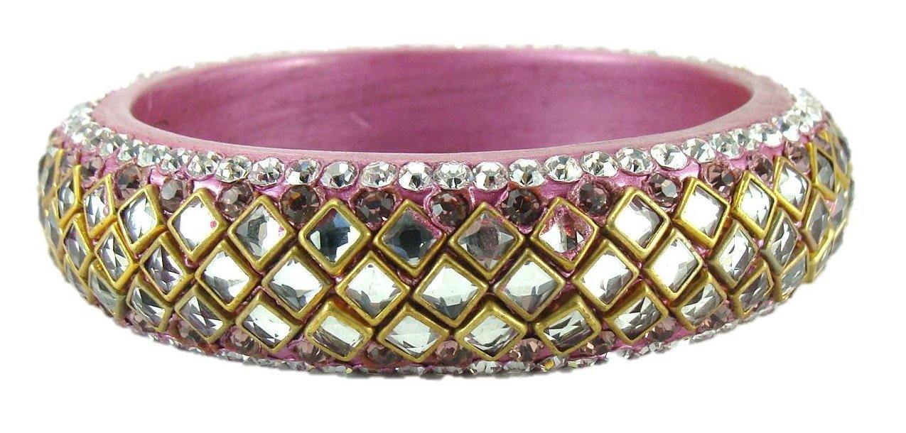 sukriti designer kundan mauve lac bangles for women - set of 2