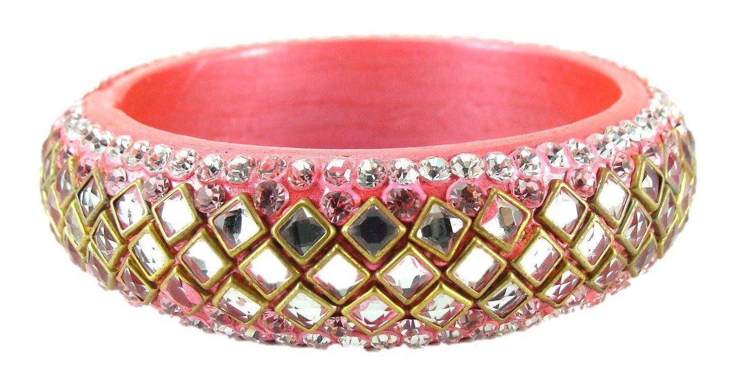 sukriti designer kundan pink lac bangles for women - set of 2