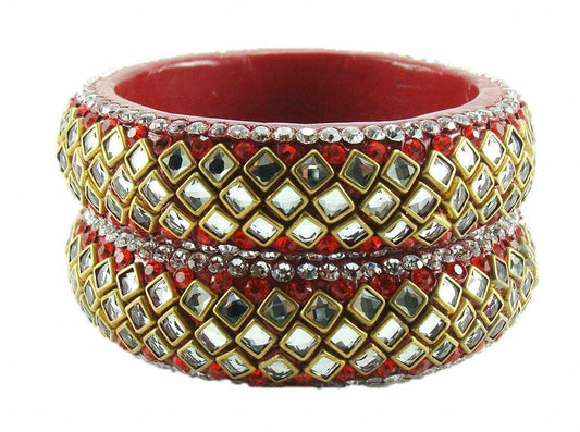 sukriti designer kundan red lac bangles for women - set of 2