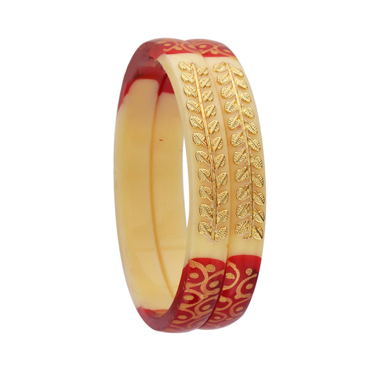 sukriti ethnic rajputi golden brass design seep acrylic kada bangles for women - set of 2