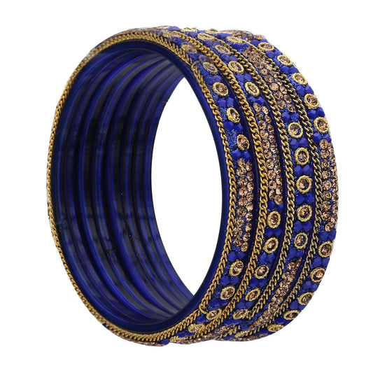 sukriti handcrafted glossy zircon crystal glass blue bangles for women – set of 4