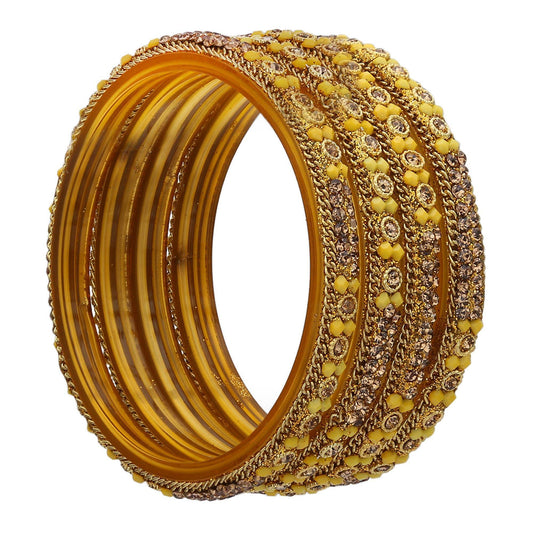 sukriti handcrafted glossy zircon crystal glass yellow bangles for women – set of 4