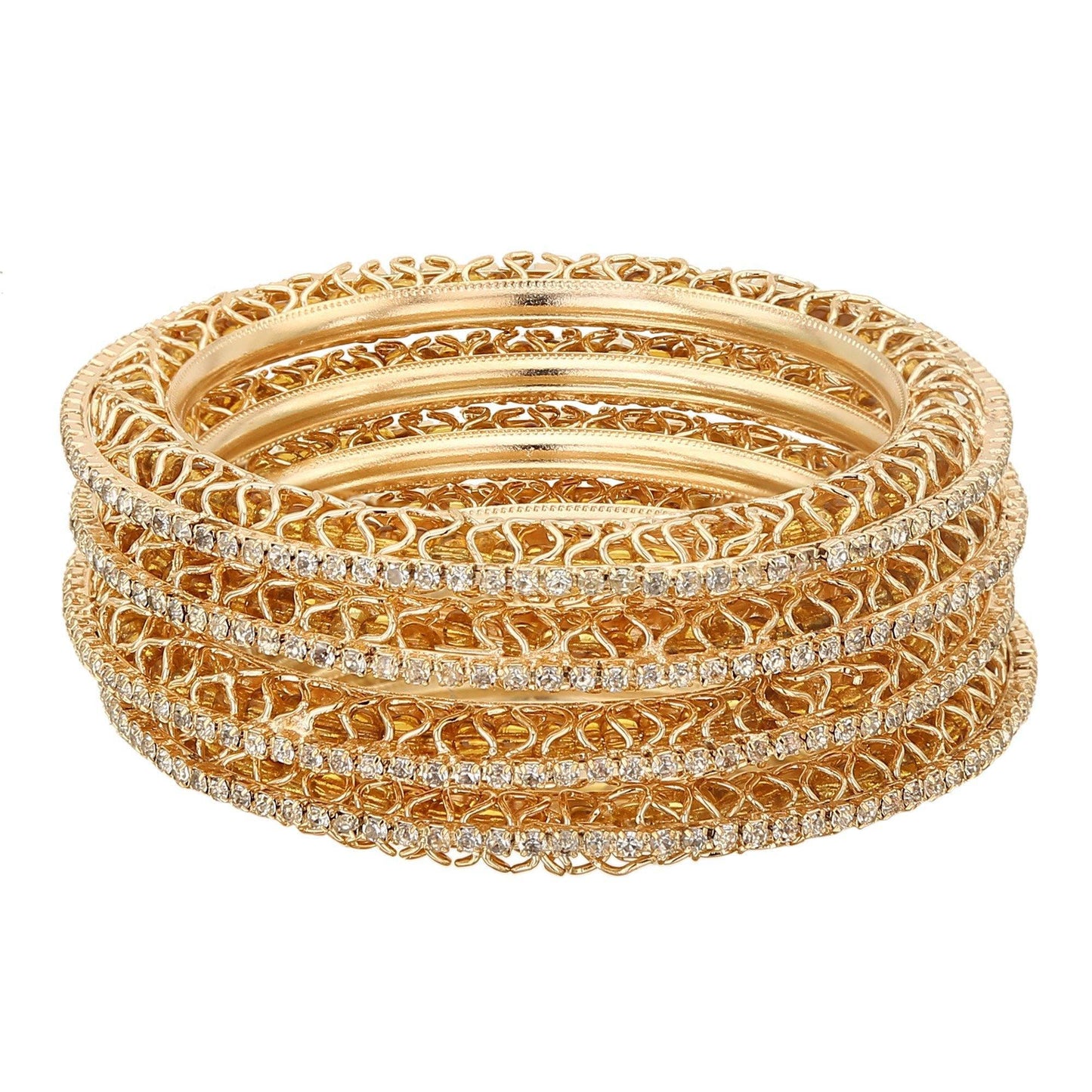 sukriti indian beautiful gold plated royal goldwhite bangadi bangles for women & girls - set of 4