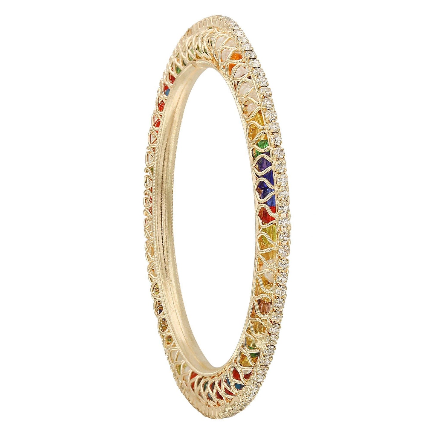 sukriti indian beautiful gold plated royal multiwhite bangadi bangles for women & girls - set of 4