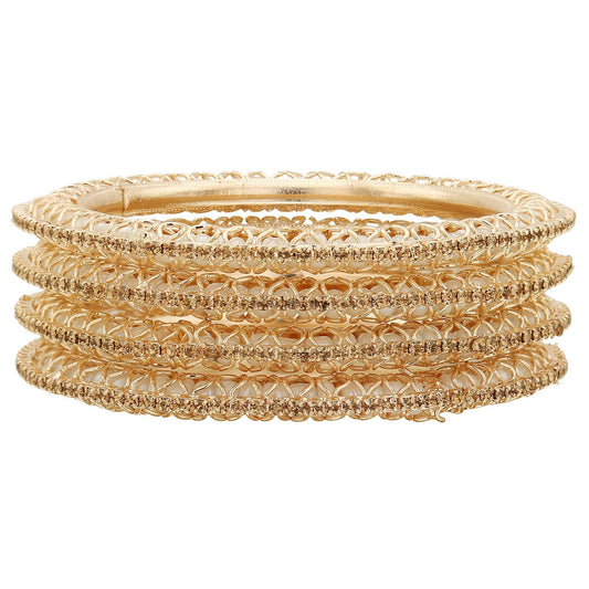 sukriti indian beautiful gold plated royal white bangadi bangles for women & girls - set of 4