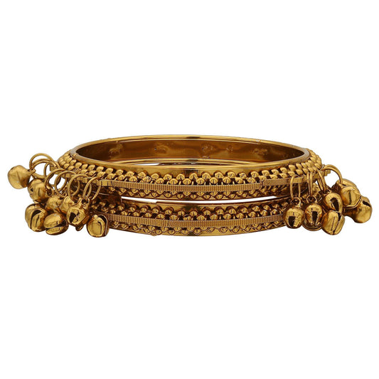 sukriti indian designer ghungroo studded gold bracelet bangles for women & girls - set of 2