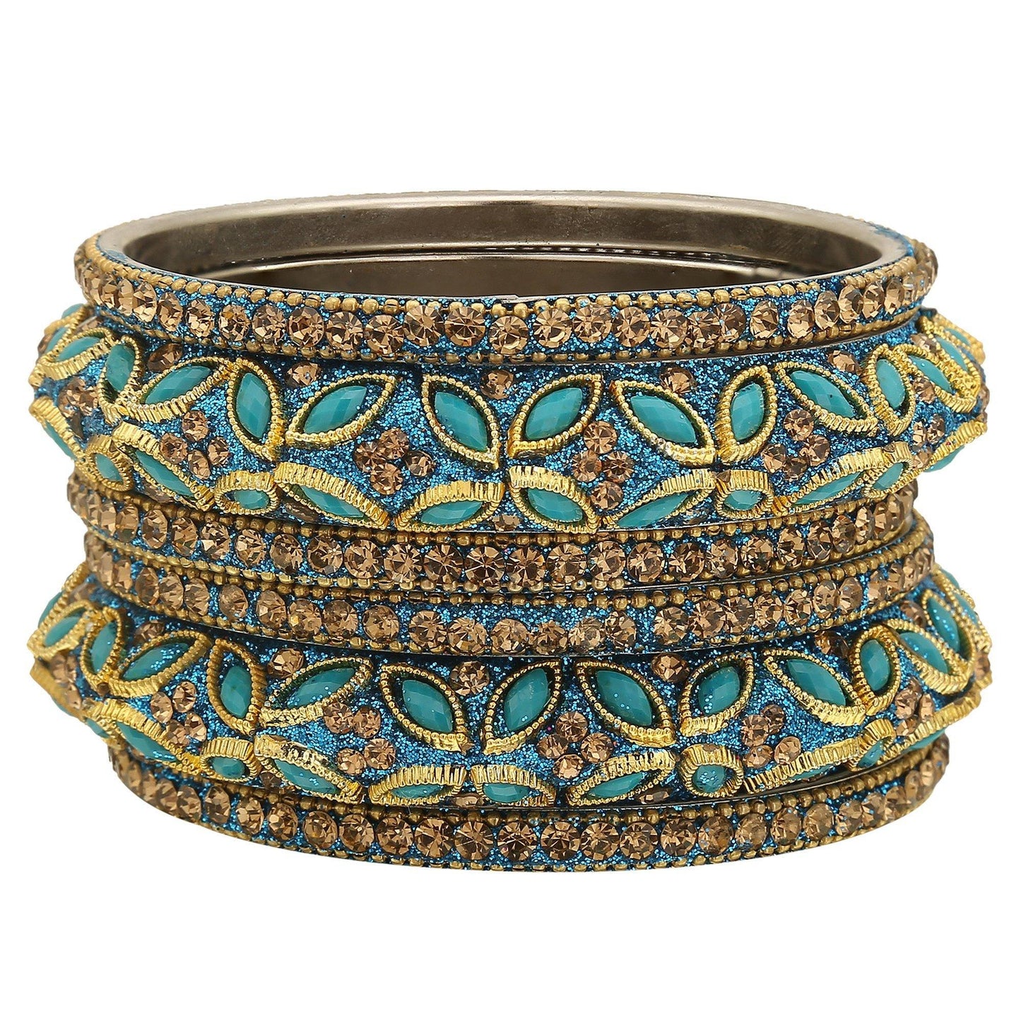 sukriti indian designer wedding brass aqua bangles bollywood jewelry for women - set of 6