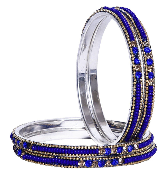 sukriti indian party wear ethnic blue brass bangles for women - set of 4