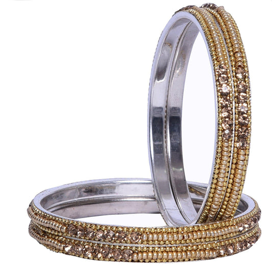 sukriti indian party wear ethnic gold brass bangles for women - set of 4