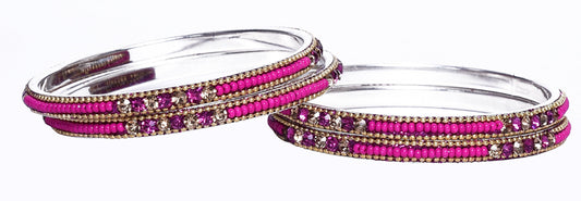 sukriti indian party wear ethnic magenta brass bangles for women - set of 4